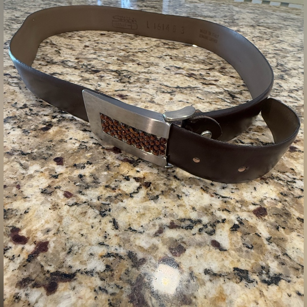 Simon genuine leather brown rhinestone belt SZ LG 39.5” - Picture 3 of 12